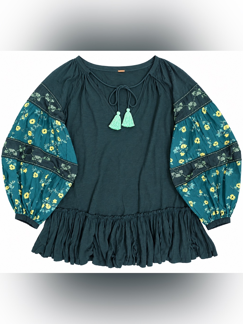 Free People Favorite Romance Embroidered Tunic / Mini Dress Teal Blue FREE SIZE